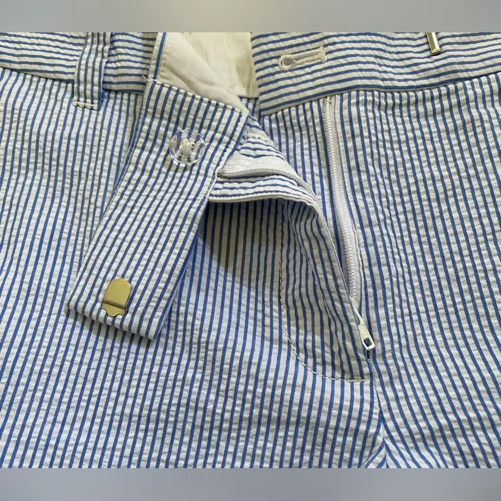 J Crew‎ Women’s Blue/White Pinstripe Seersucker Scalloped Short